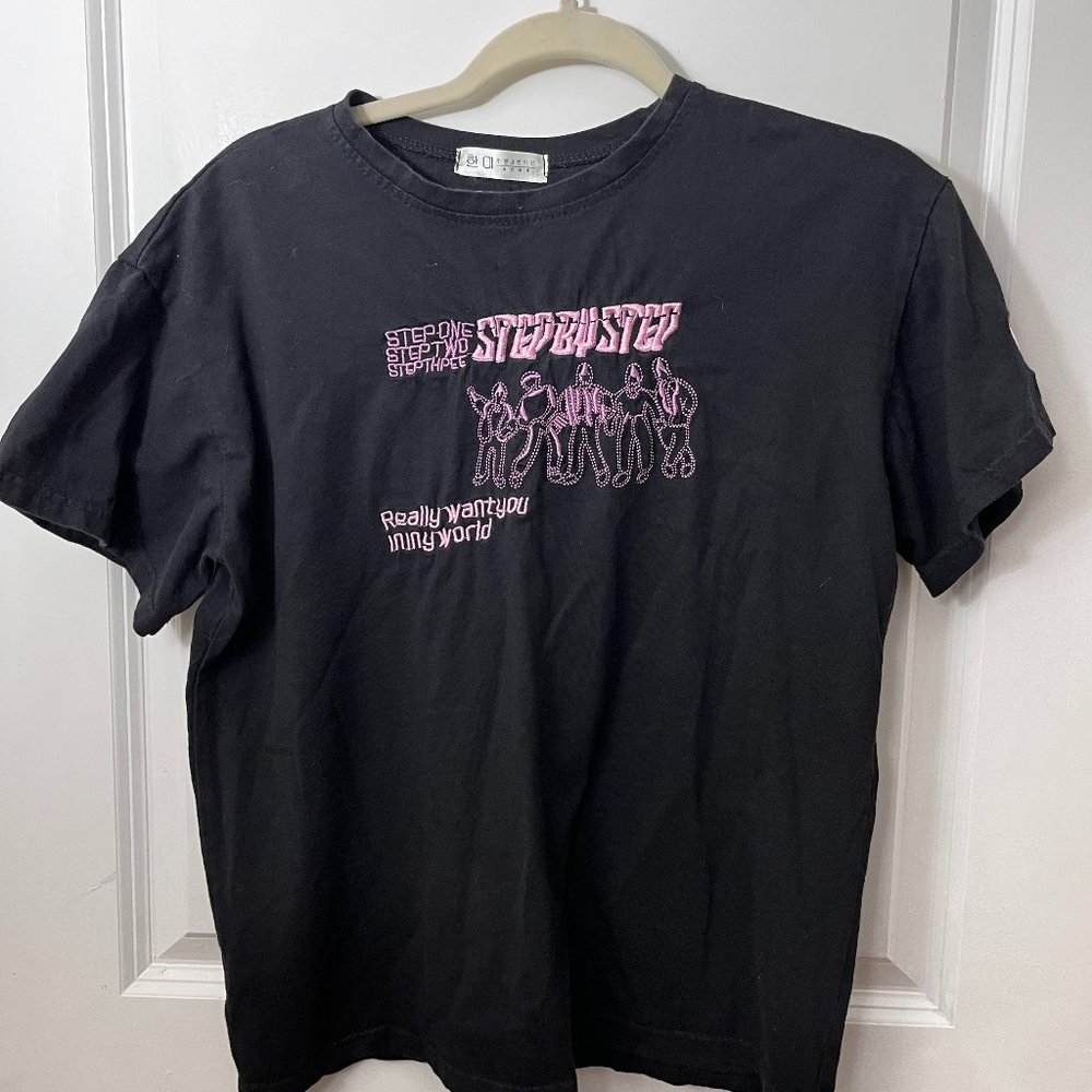 Black Embroidered Shirt (Pink/Purple)